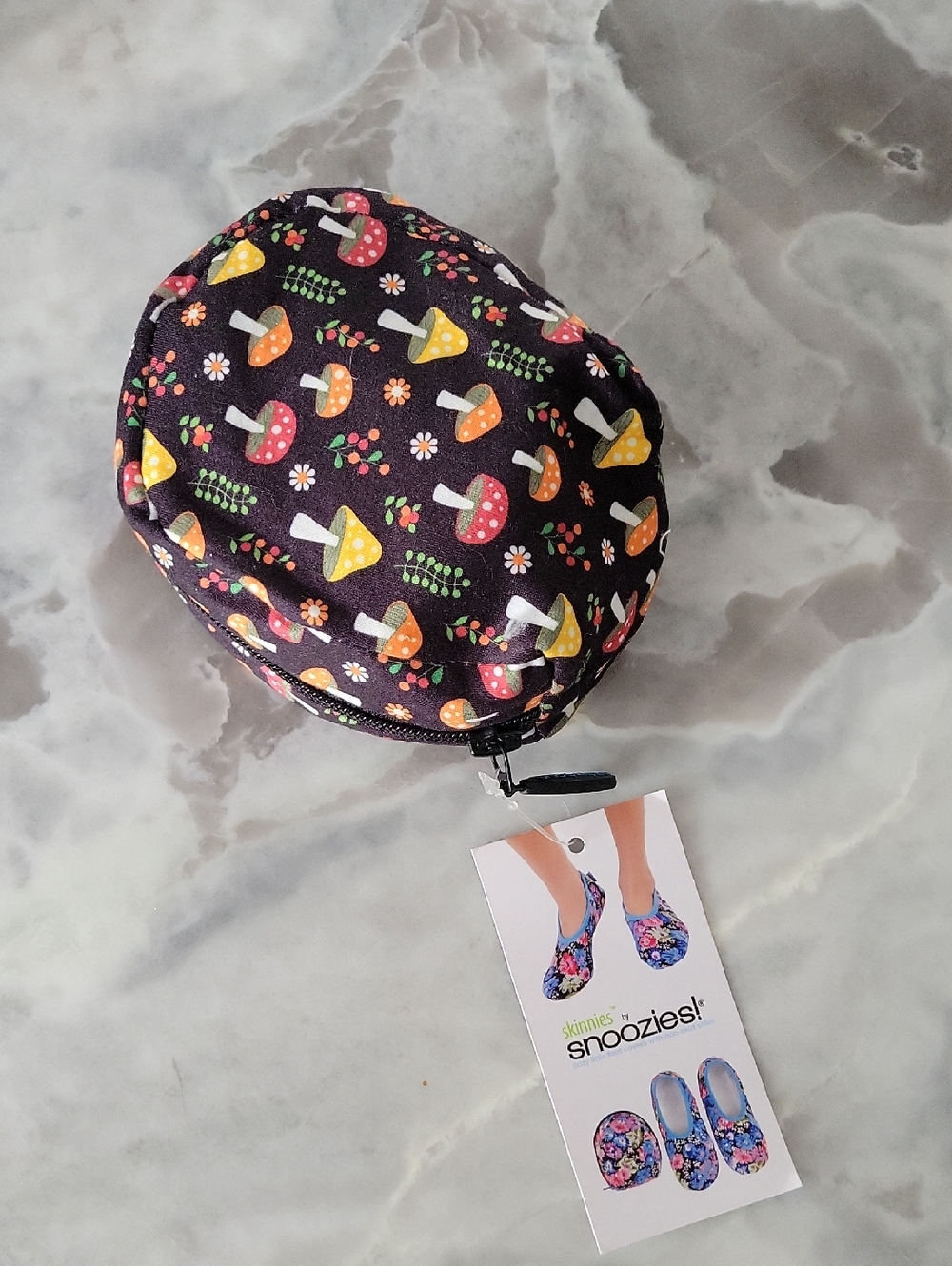 Snoozies! Foldable Mushroom Print Slippers Pouch size 9-10